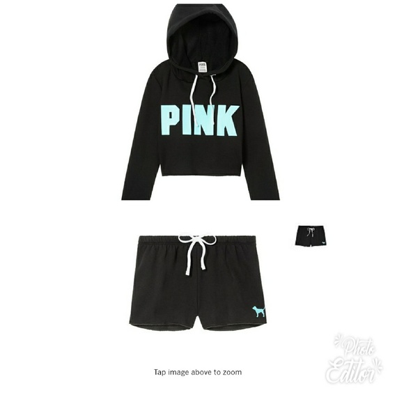 PINK Victoria's Secret Tops - PINK crop hoodie and shorts set